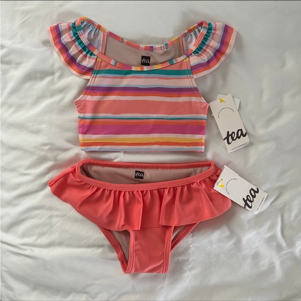 NWT Tea Collection Ruffle Tankini Top and Bottom Size 2